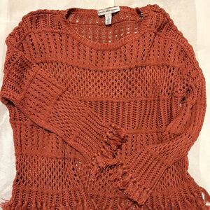 Autumn Cashmere 100% Cotton Italian Yarn Fringe V-Neck Sweater Size XS